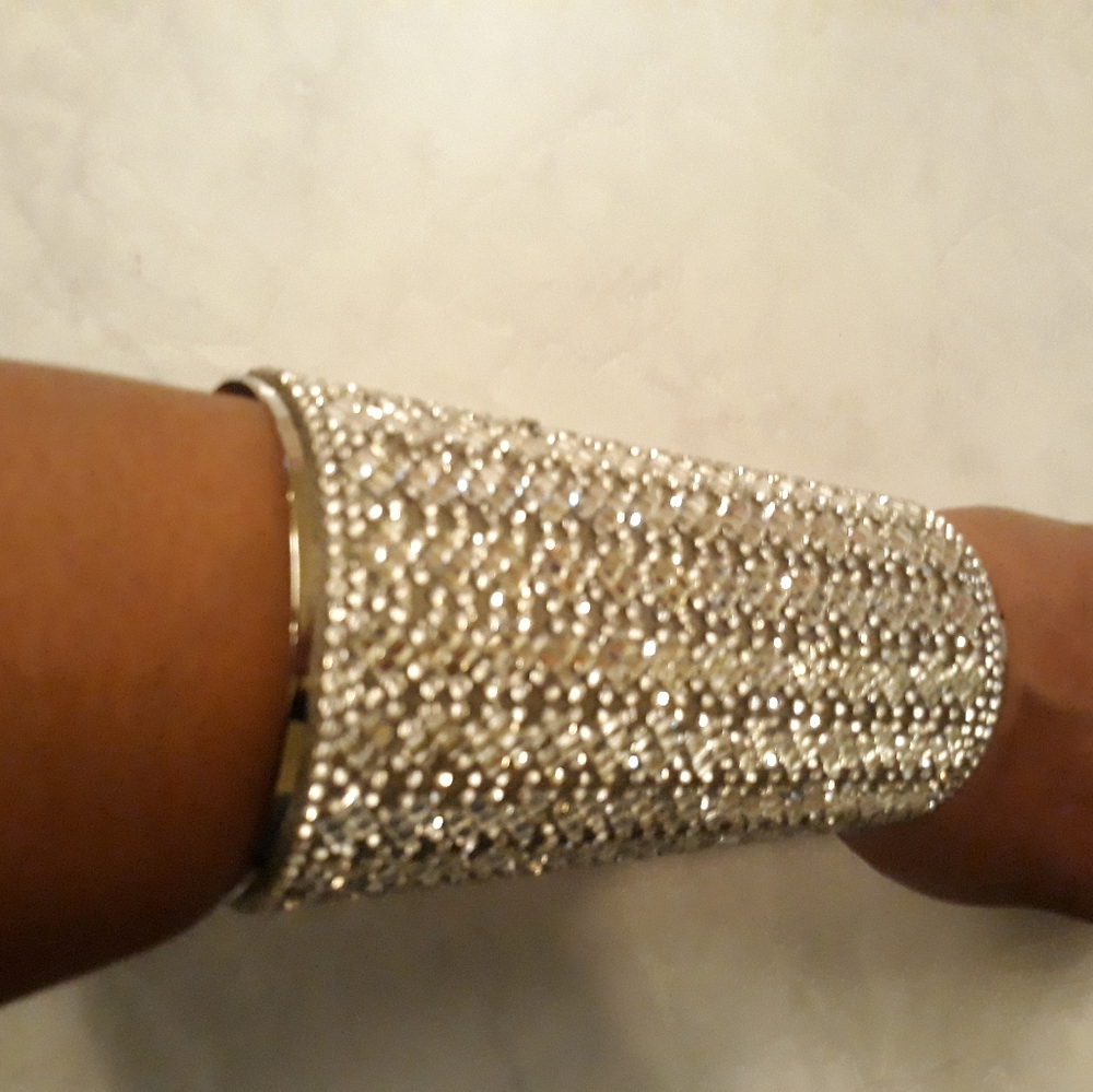 Silver Mirrored and Rhinestone Crystal Bracelet